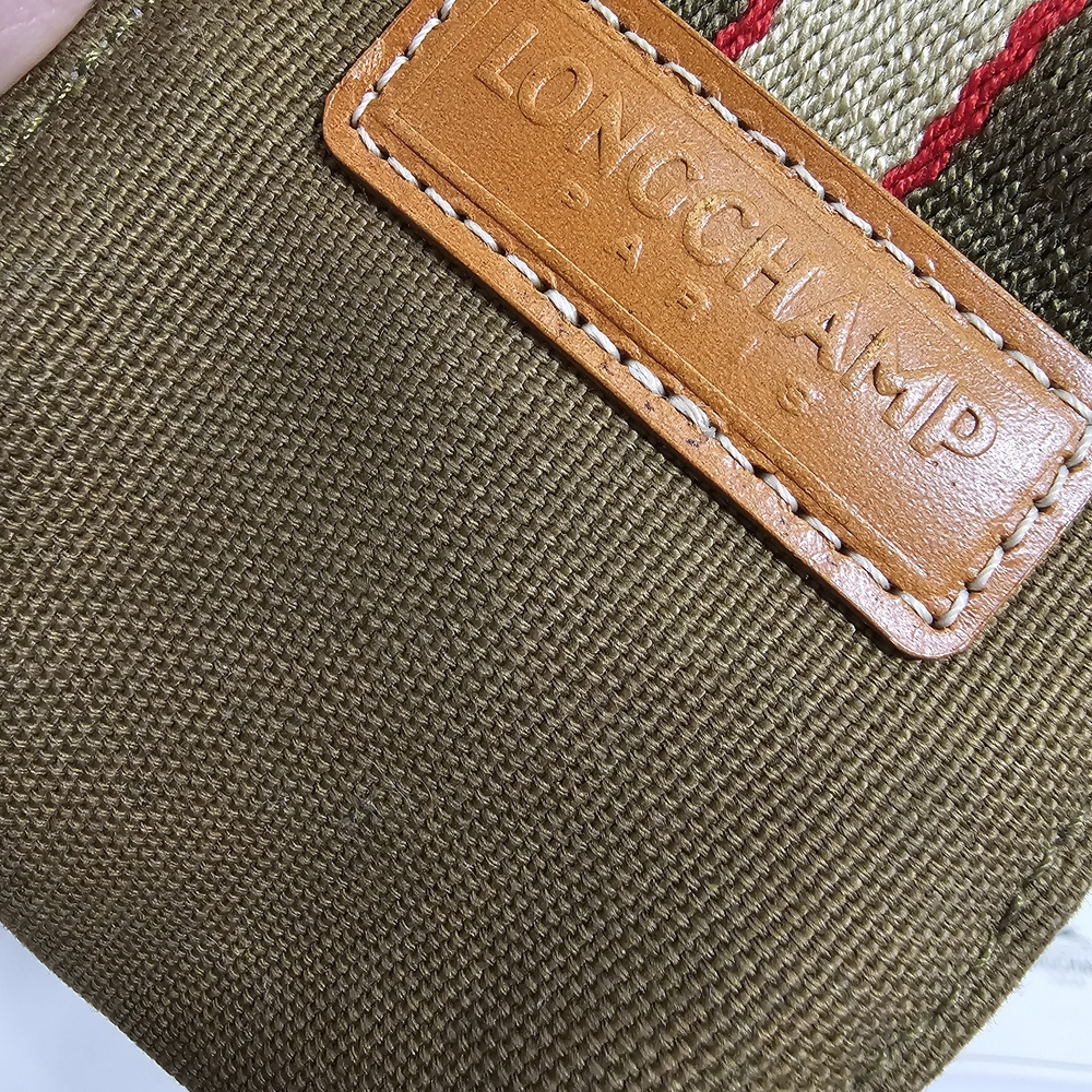 NWT Longchamp 1948 Canvas Pouch - Olive Green Small Handbag with Striped Handle - Picture 4 of 9